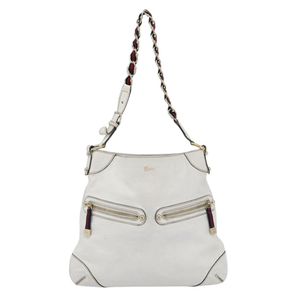 Gucci Leather Chain Shoulder Bag White Gold